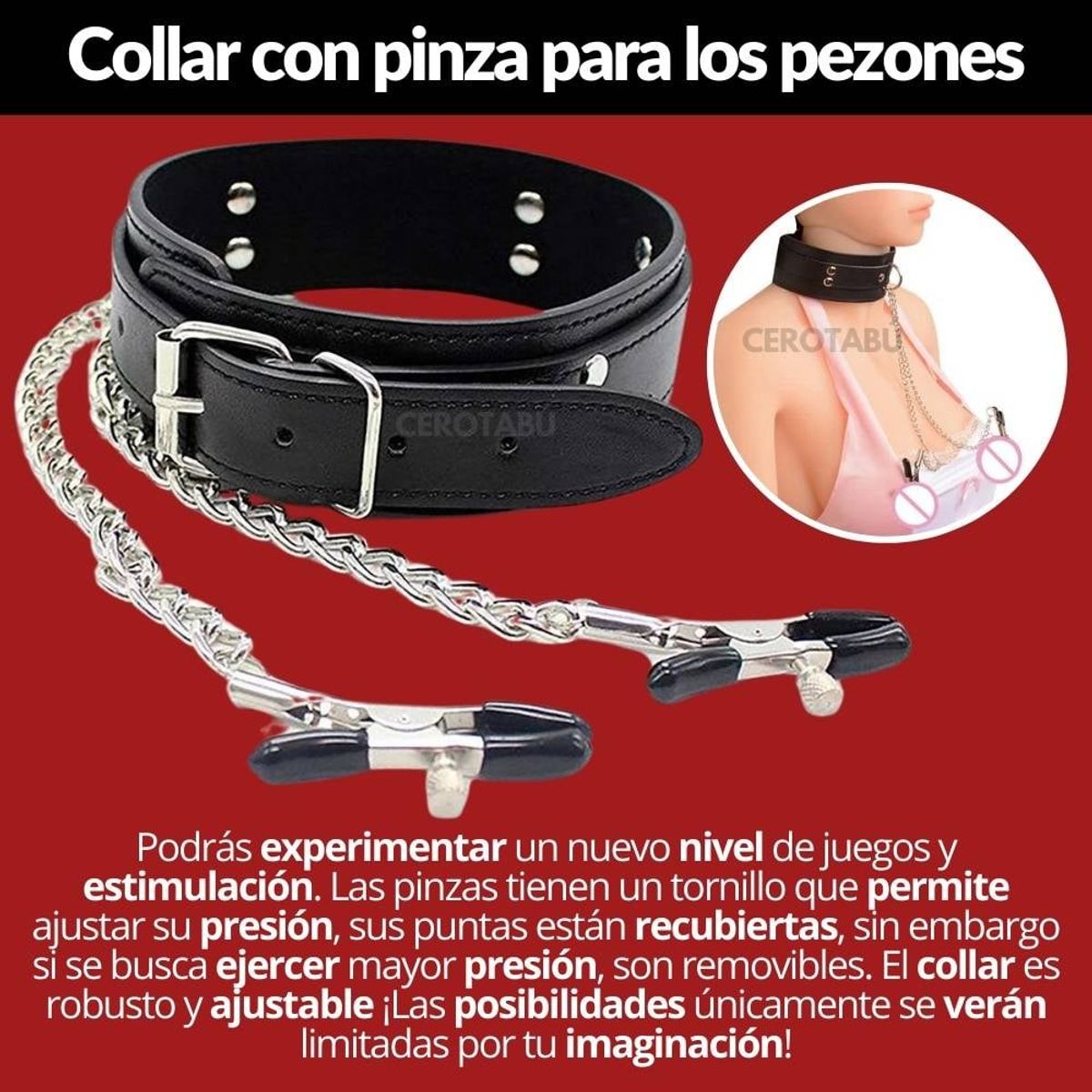 GENERICO - Collar Y Pezoneras Bondage Fetiche Sado BDSM Juguete Sexual