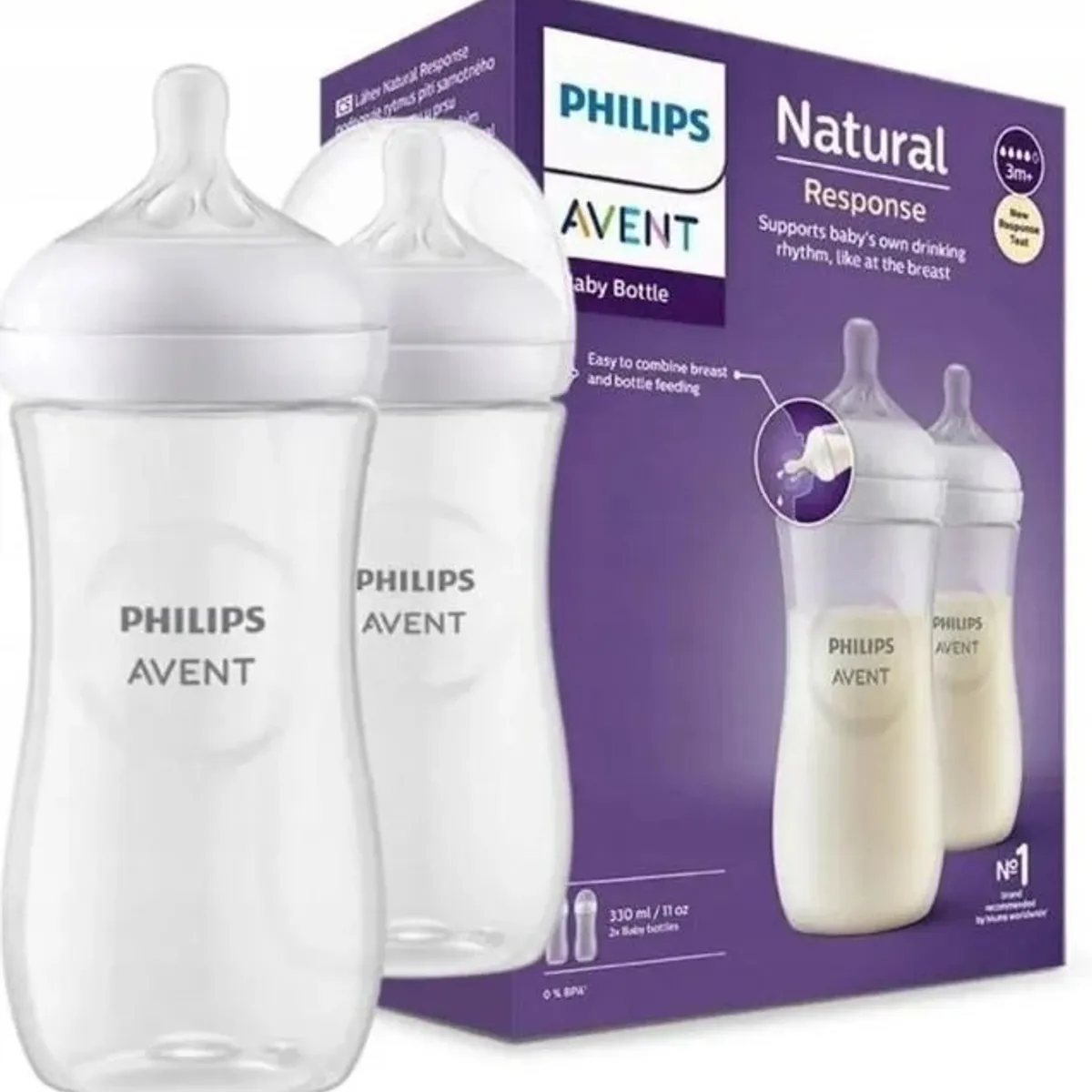 AVENT - Set X 2 Teteros Avent Natural 3.0 Response 11 Oz Scy906/02