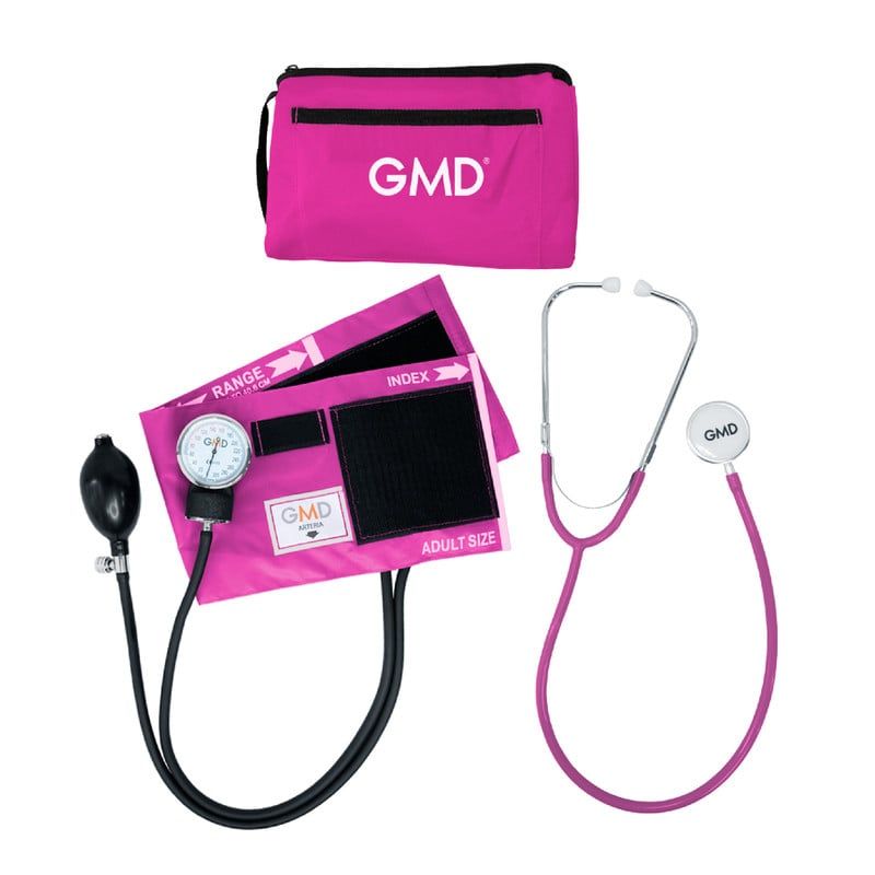 GMD - Kit Tensiometro Manual + Fonendoscopio Doble Campana Color Rosado Neon