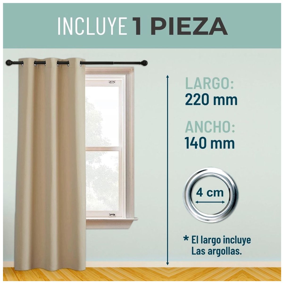 ONE PIXEL - Cortina Semi Blackout Un Paño 140x220cm Aislante Color Beige