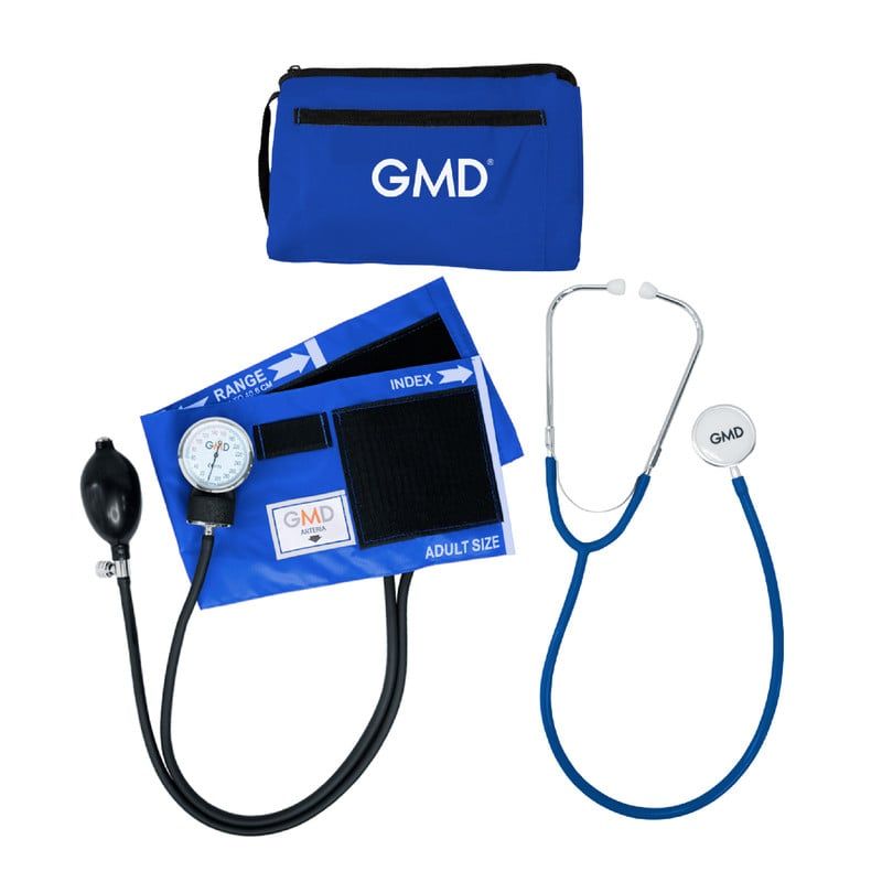 GMD - Kit Tensiometro Manual + Fonendoscopio Doble Campana Color Azul Ceruleo