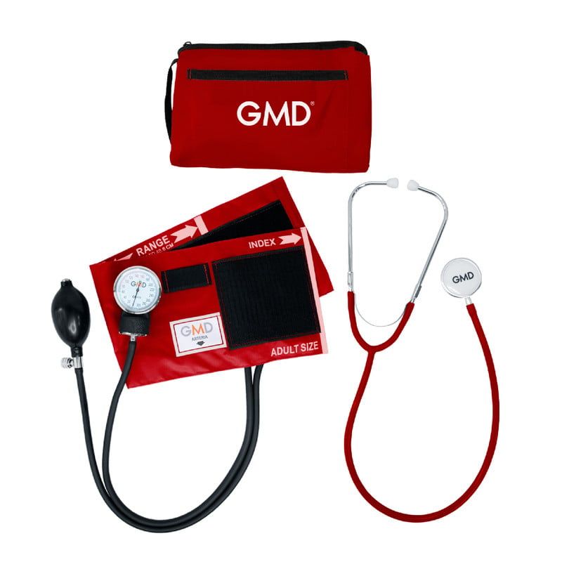 GMD - Kit Tensiometro Manual + Fonendoscopio Doble Campana Color Rojo