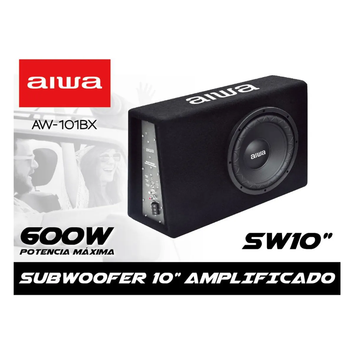AIWA - Subwoofer Para Carro 10'' Amplificado Caja Slim Aiwa 600 W AW-101BX