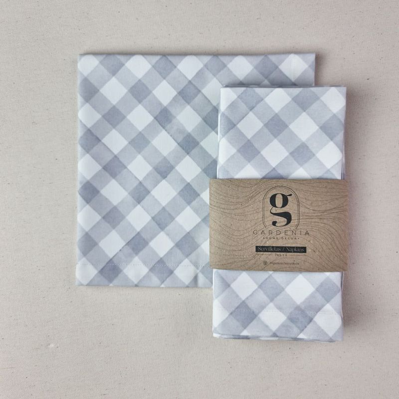 GARDENIA HOME DECOR - Servilleta poliéster Cuadros diagonal gris 43x43cm / Pack x 4