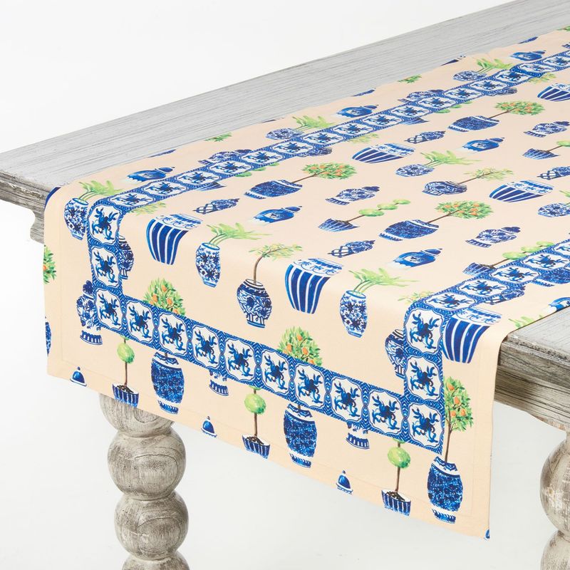 GARDENIA HOME DECOR - Camino de mesa poliéster Chinoiserie Jars AC 8 puestos (.60x2.60)