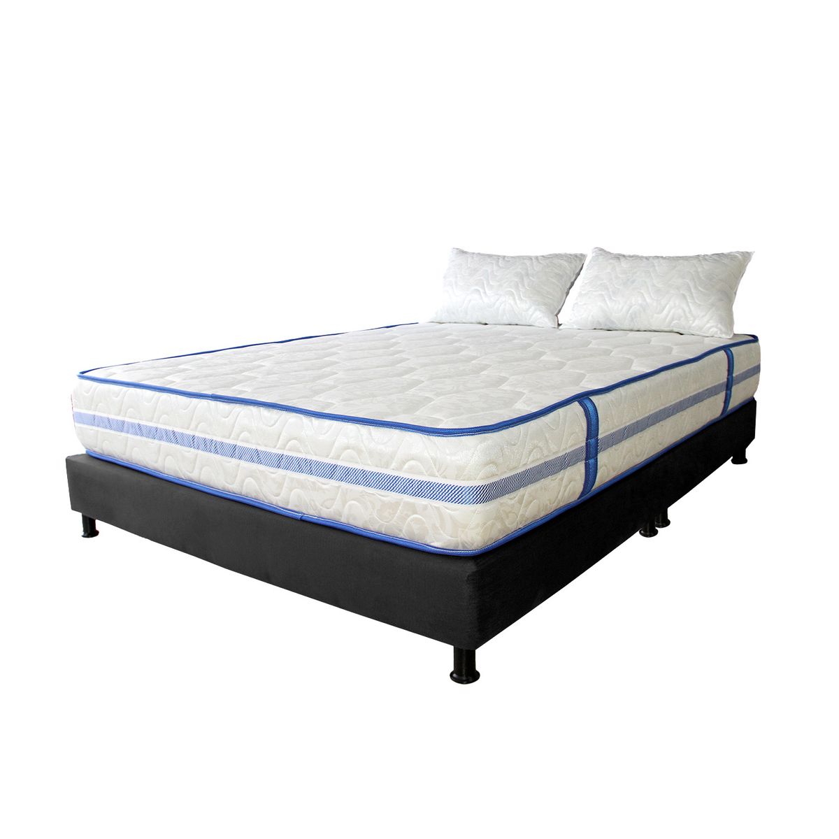 DORMILANDIA - Combo  caribe negro 200x200 colchón+base cama+almohadas