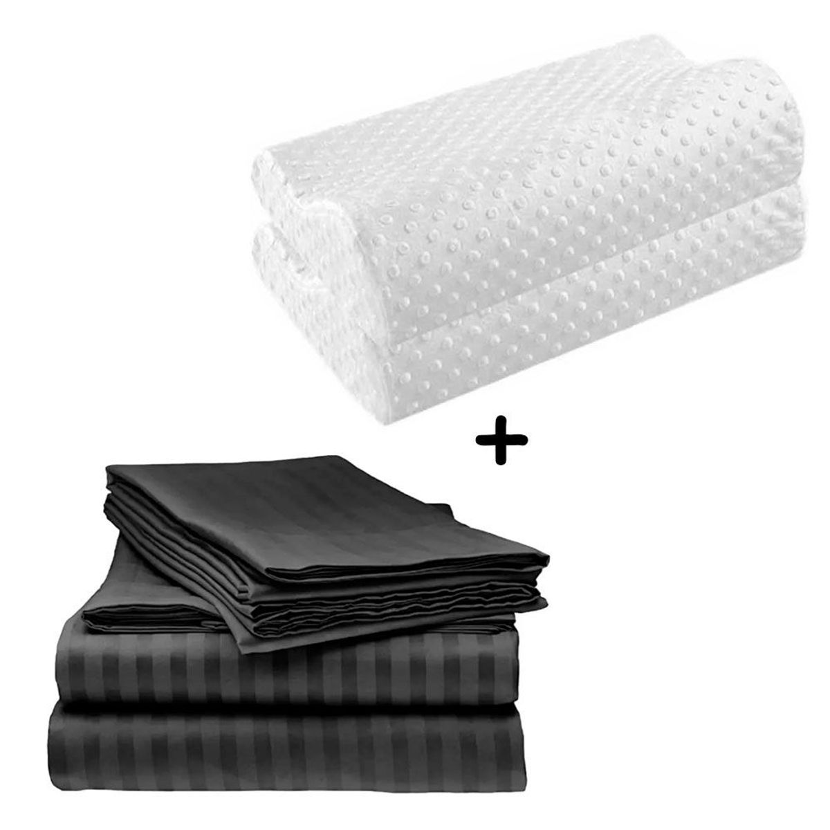 ZHOPI CO - Sabanas Cama Doble Negro Mas 2 Almohadas Aloe Memory Foam Ortopedica