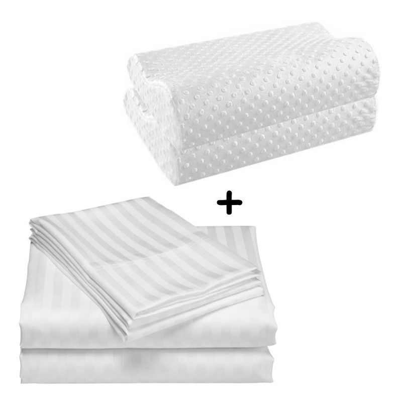 ZHOPI CO - Sabanas Cama Queen Blanco Mas 2 Almohadas Aloe Otopedicas Memory Foam