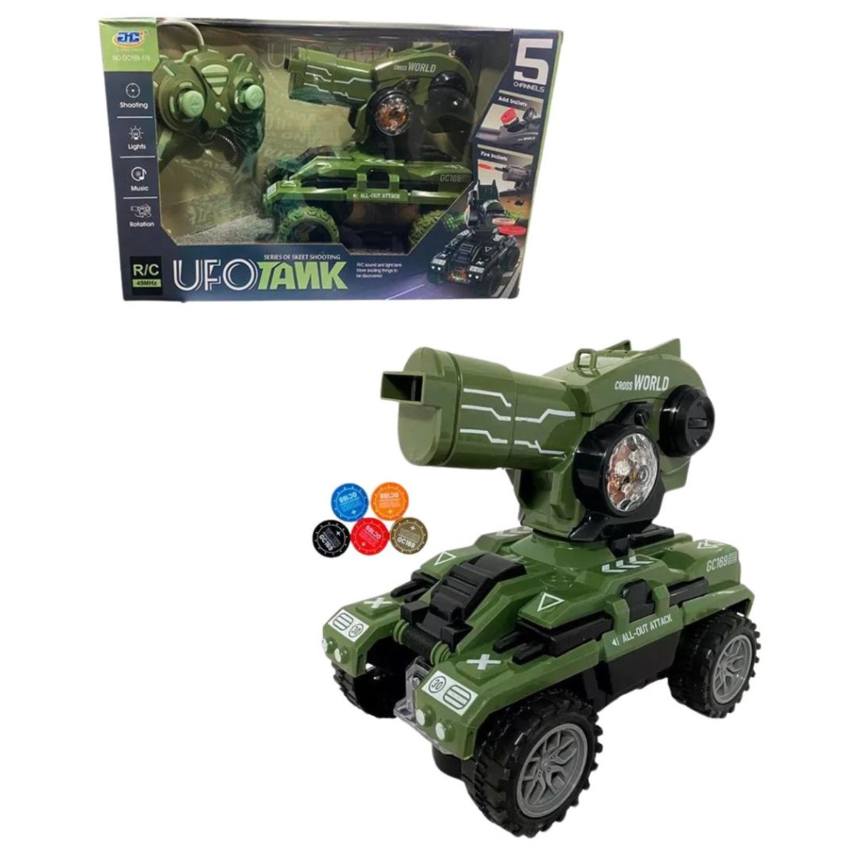 MAZUGI - Carro Tanque Control Remoto Lanzador Música Luz Movimiento