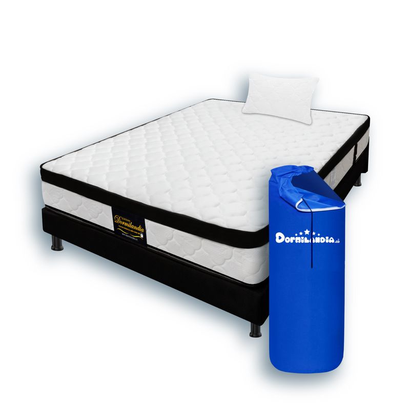 DORMILANDIA - Combo Colchón Sencillo Resortado Versalles Enrollado+Base Cama Entera+Almohada