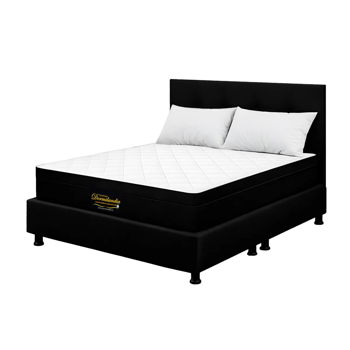 DORMILANDIA - Mega Combo Colchón Versalles King Resortado Más Base Cama, Cabecero y 2 Almohadas