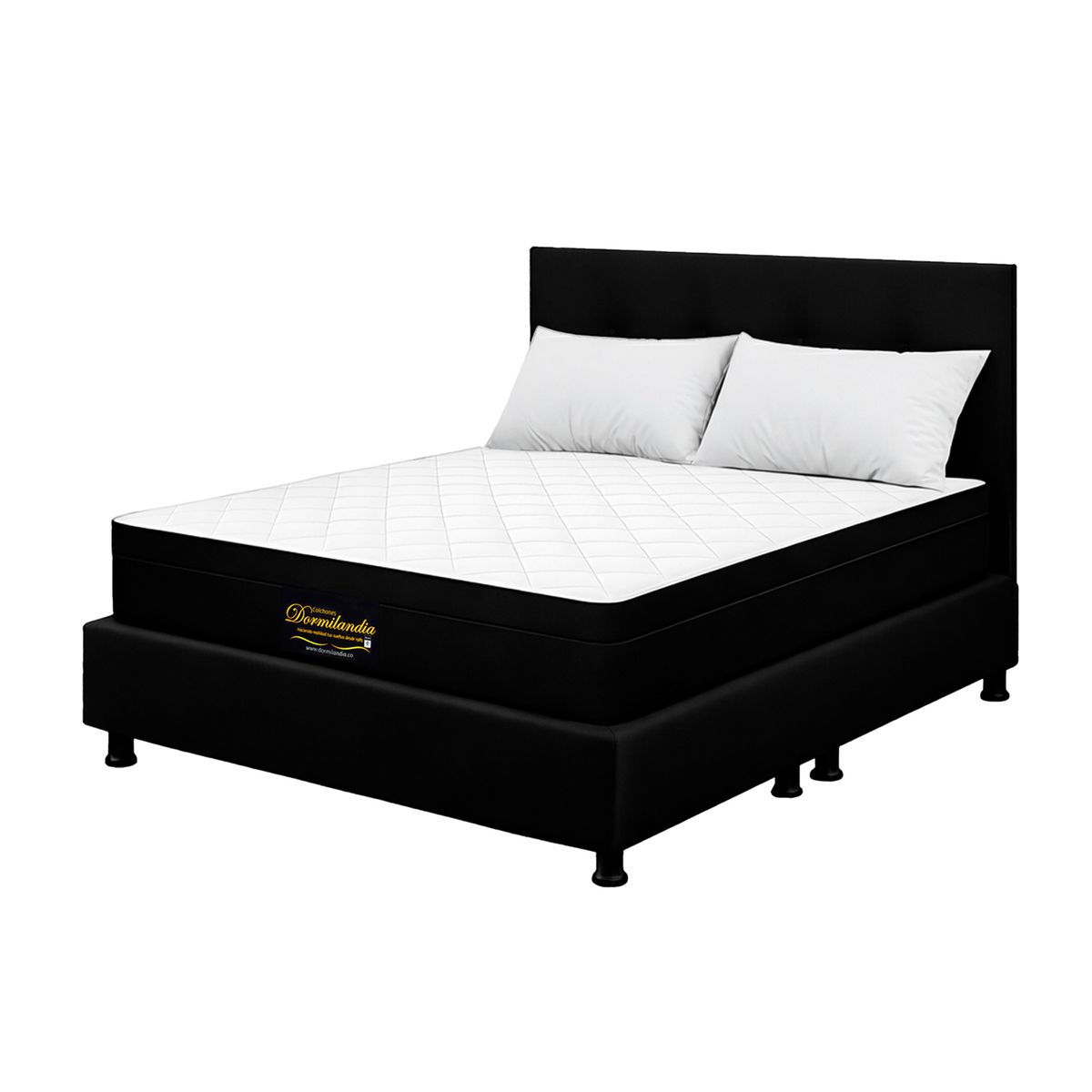 DORMILANDIA - Mega Combo Colchón Versalles King Resortado Más Base Cama, Cabecero y 2 Almohadas