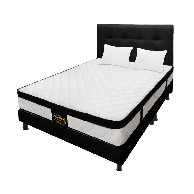 DORMILANDIA - Combo Colchón King Resortado Versalles Base Cama Dividida Cabecero Almohadas.