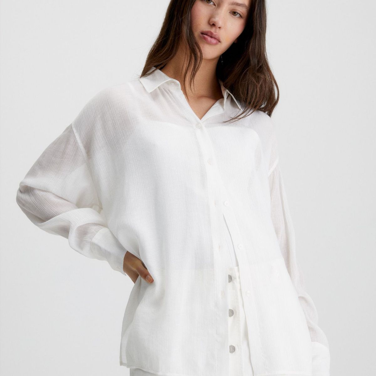 CALVIN KLEIN - Blusa Con Espalda Dividida De Rayón Arrugado Mujer Blanco Calvin Klein