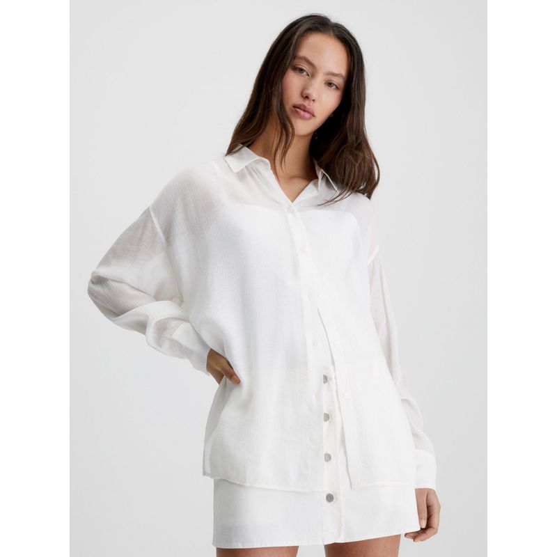 CALVIN KLEIN - Blusa Con Espalda Dividida De Rayón Arrugado Mujer Blanco Calvin Klein