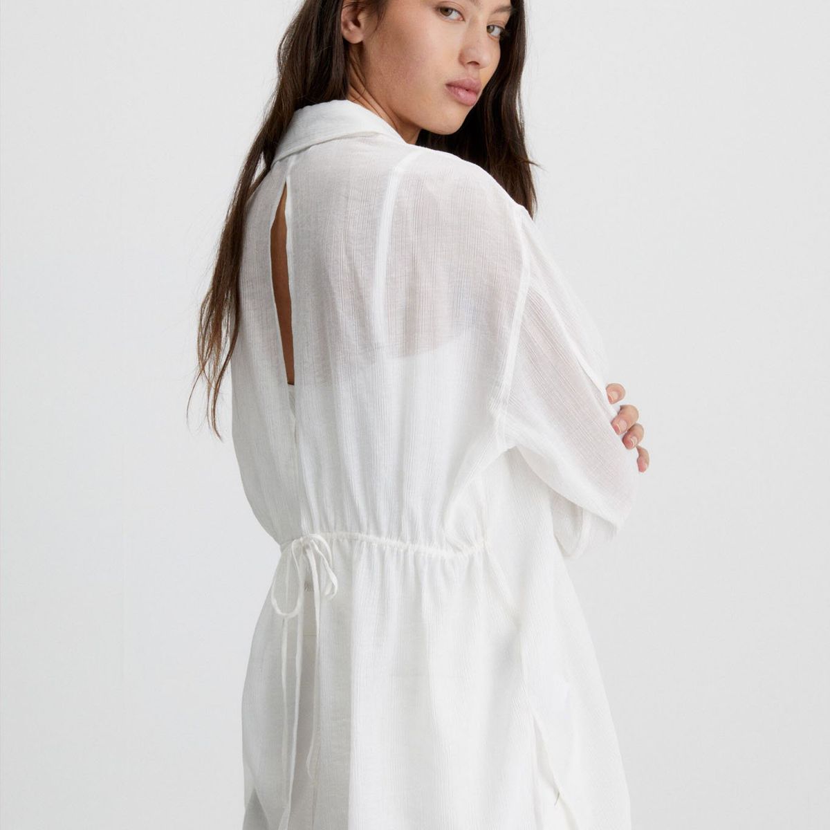 CALVIN KLEIN - Blusa Con Espalda Dividida De Rayón Arrugado Mujer Blanco Calvin Klein