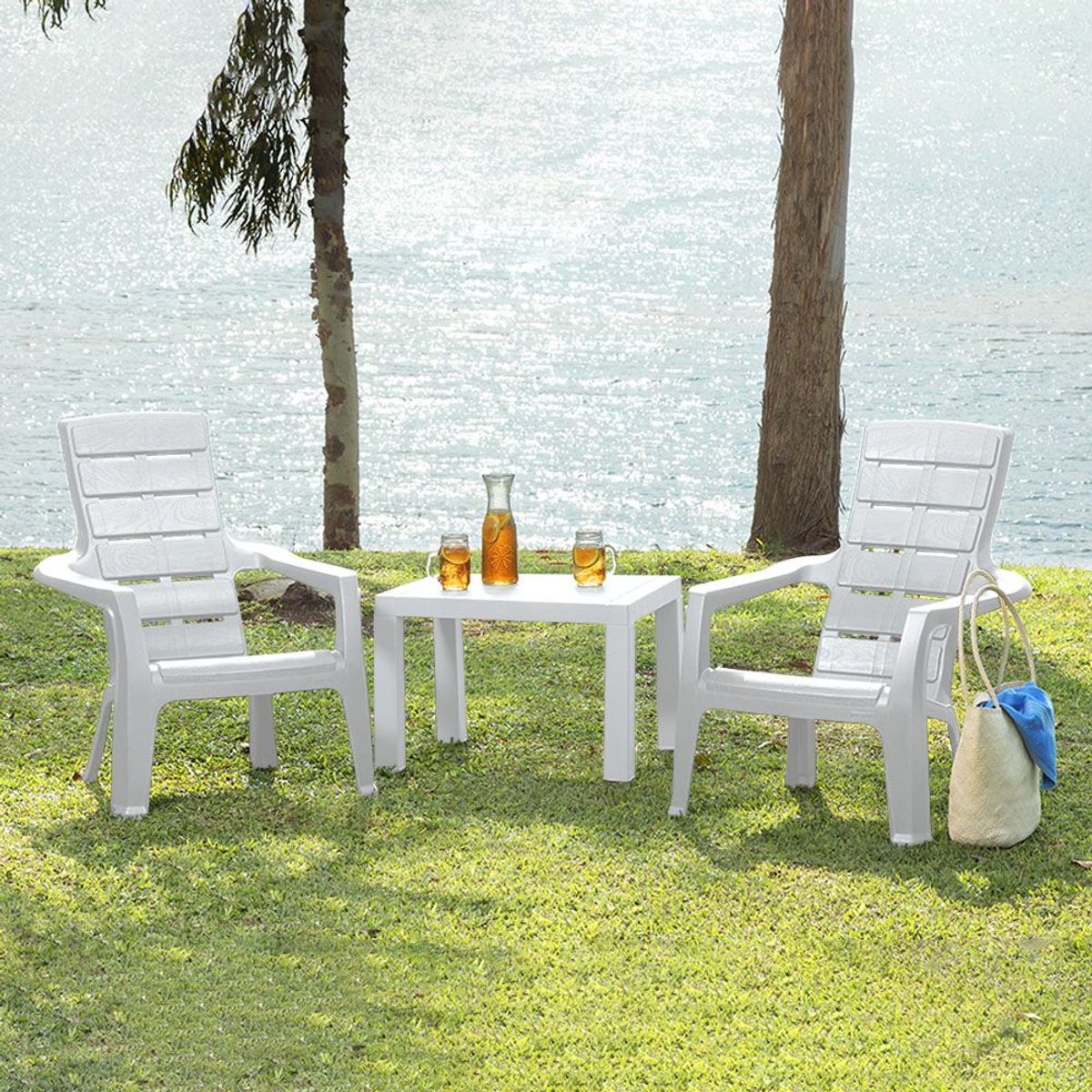 RIMAX - Combo Terraza Barú RIMAX - GRIS HIELO (1 Mesa de Centro + 2 Sillas Playeras)