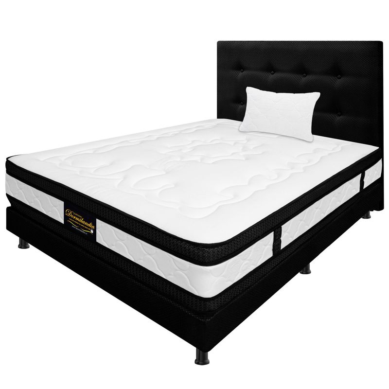 DORMILANDIA - Mega Combo Colchón Sencillo Resortado Híbrido - Base Cama Entera - Cabecero - Almohada