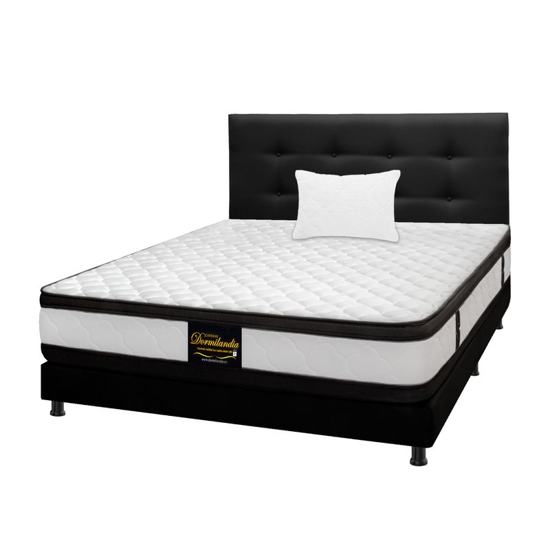 DORMILANDIA - Mega Combo Colchón sencillo Espumado Malta Base Cama Entera Cabecero Almohadas