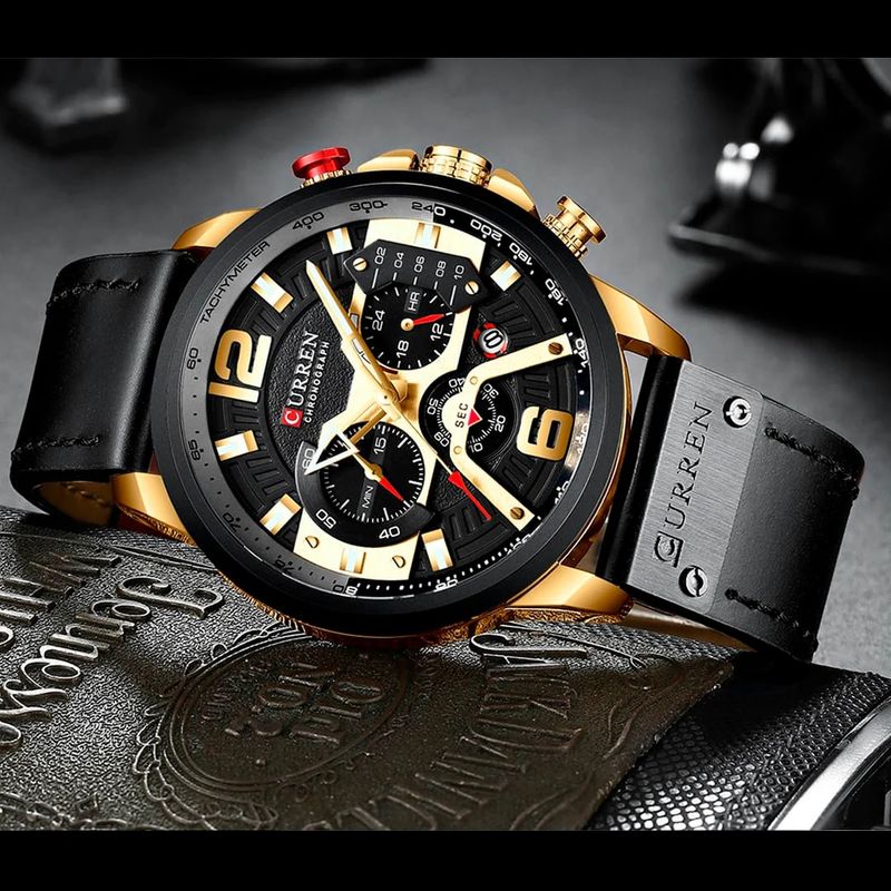 CURREN - Reloj Hombre Curren 8329 Cuarzo Cronografo Correa De Cuero Lujo
