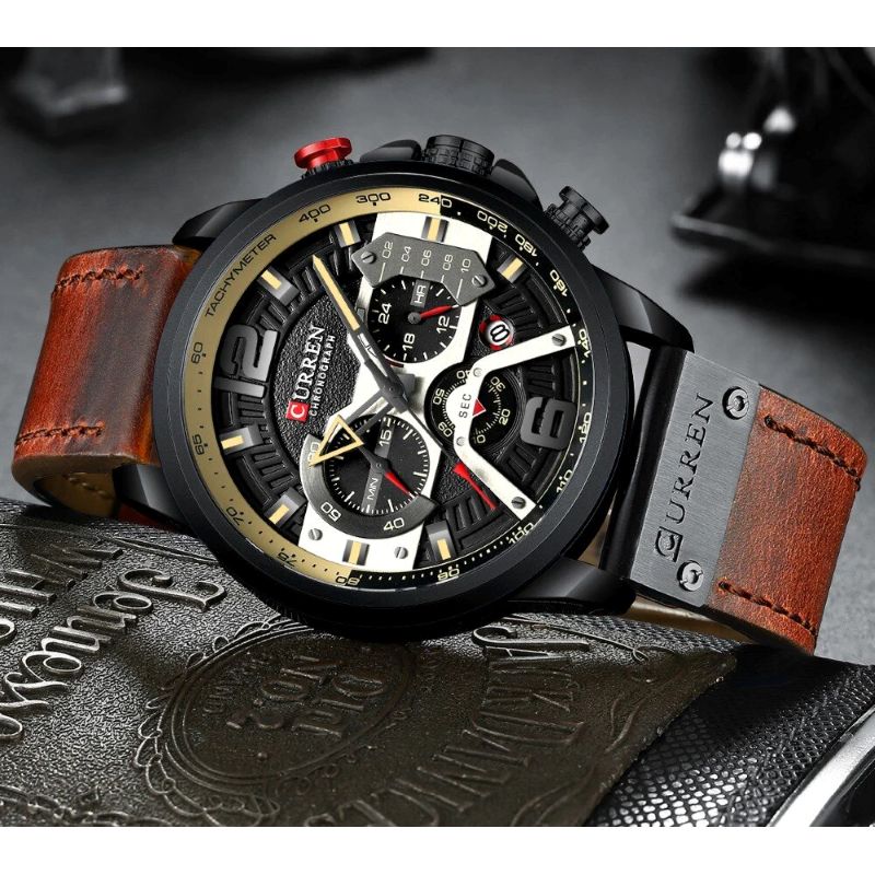 CURREN - Reloj Hombre Curren 8329 Cuarzo Cronografo Correa De Cuero Lujo