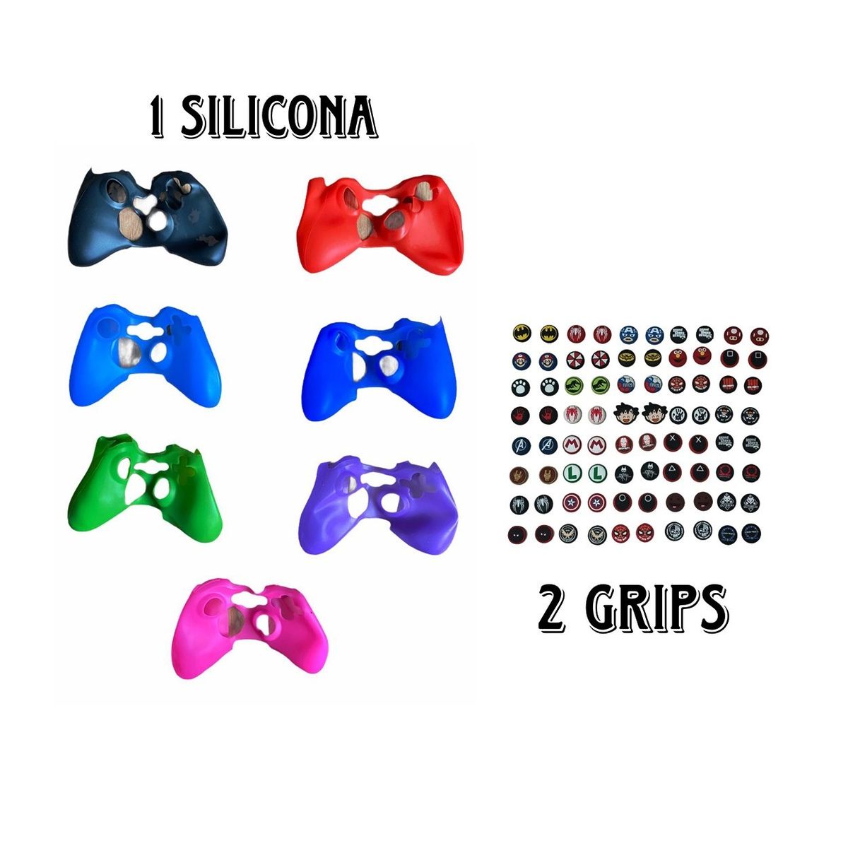 GENERICO - Protector Funda Silicona Unicolor + 2 Grips Para Control Xbox 360