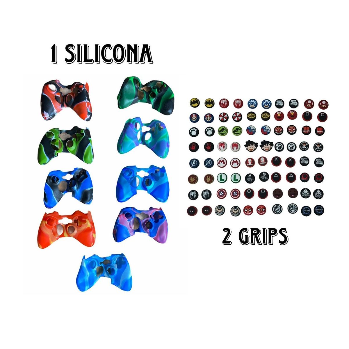 GENERICO - Protector Funda Silicona Control Xbox 360 Camuflada + 2 Grips