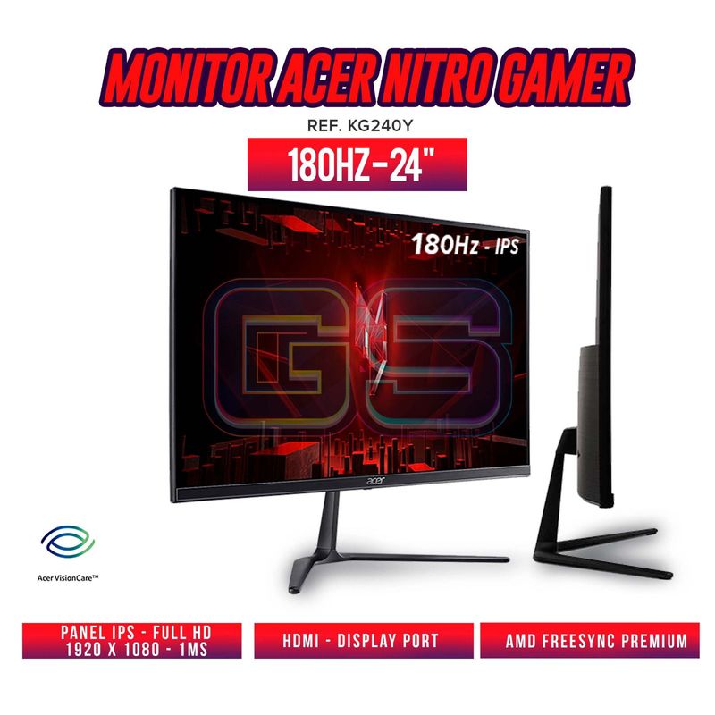ACER - MONITOR GAMER ACER NITRO 24 Pulg KG240Y IPS -FHD Tasa 180HZ - 1MS