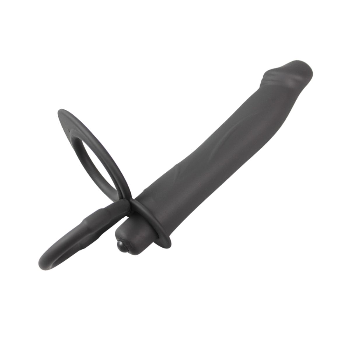GENERICO - Anillo Con Extensión Dildo Vibrador Doble Penetración Twocock Negro