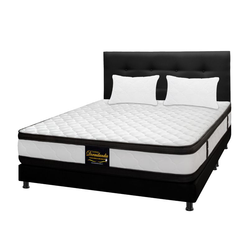 DORMILANDIA - Mega Combo Colchón Queen Espumado Malta Base Cama Dividida Cabecero Almohadas