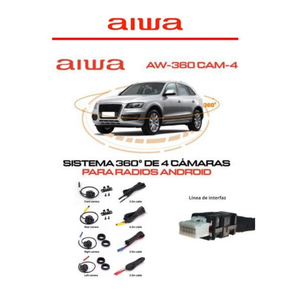 AIWA - Sistema 360° De 4 Cámaras Para Radios Android Aiwa AW-360