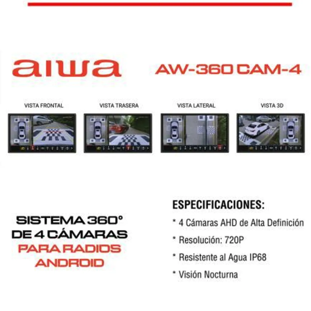 AIWA - Sistema 360° De 4 Cámaras Para Radios Android Aiwa AW-360