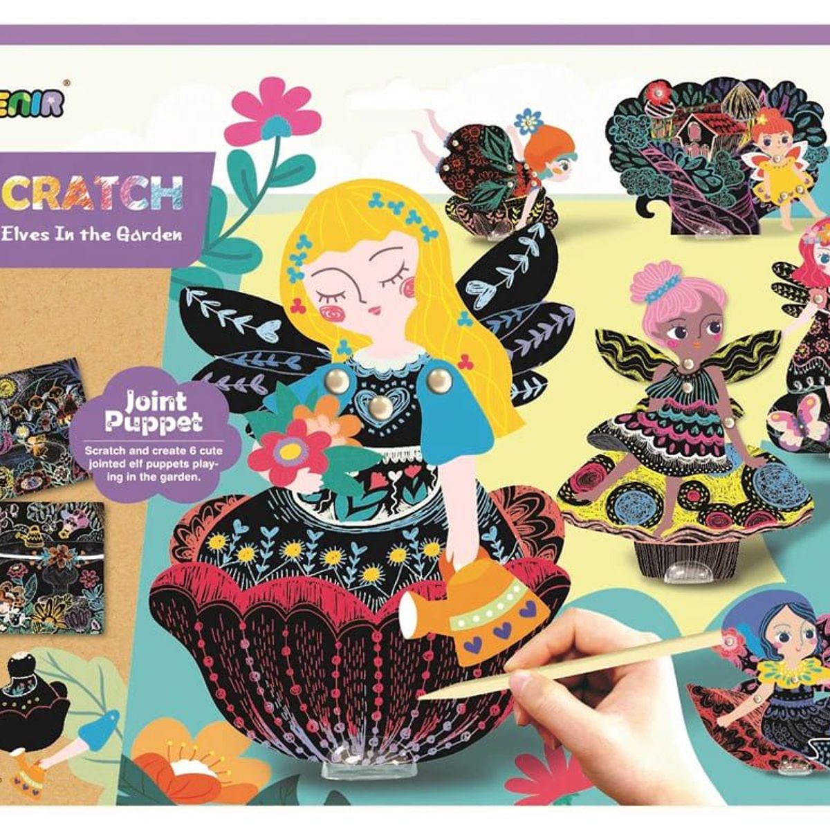 JUGANDO Y EDUCANDO - Set De Arte Para Raspar Marionetas Hadas Del Jardín Niñas