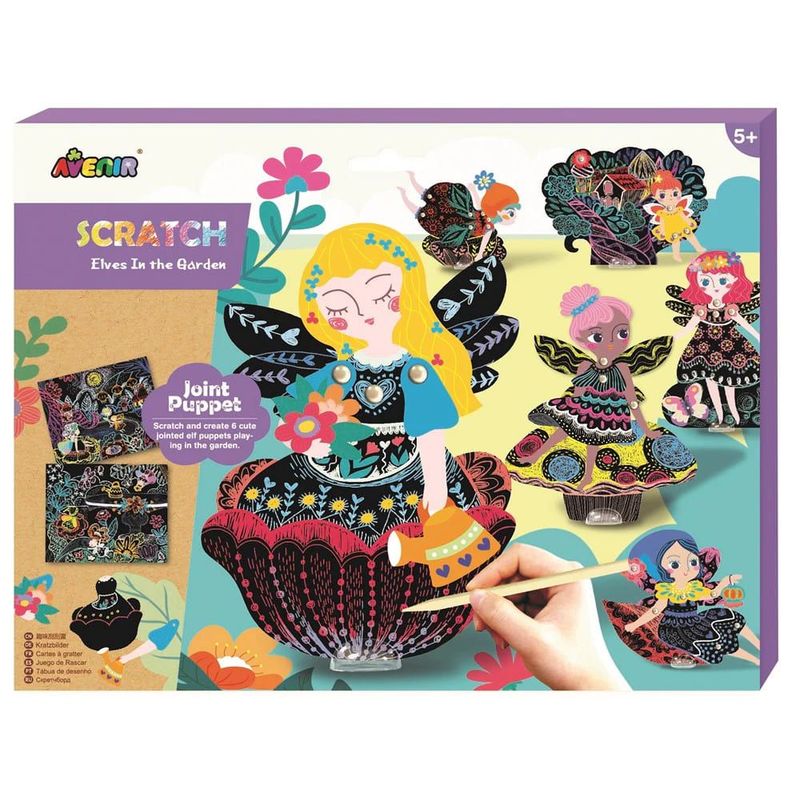 JUGANDO Y EDUCANDO - Set De Arte Para Raspar Marionetas Hadas Del Jardín Niñas