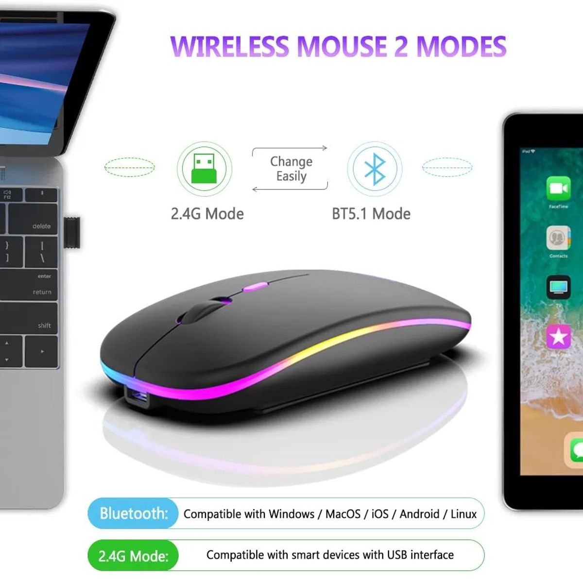 GENERICO - Ratón Inalámbrico Bluetooth 2,4 Ghz Modos Duales Recargable