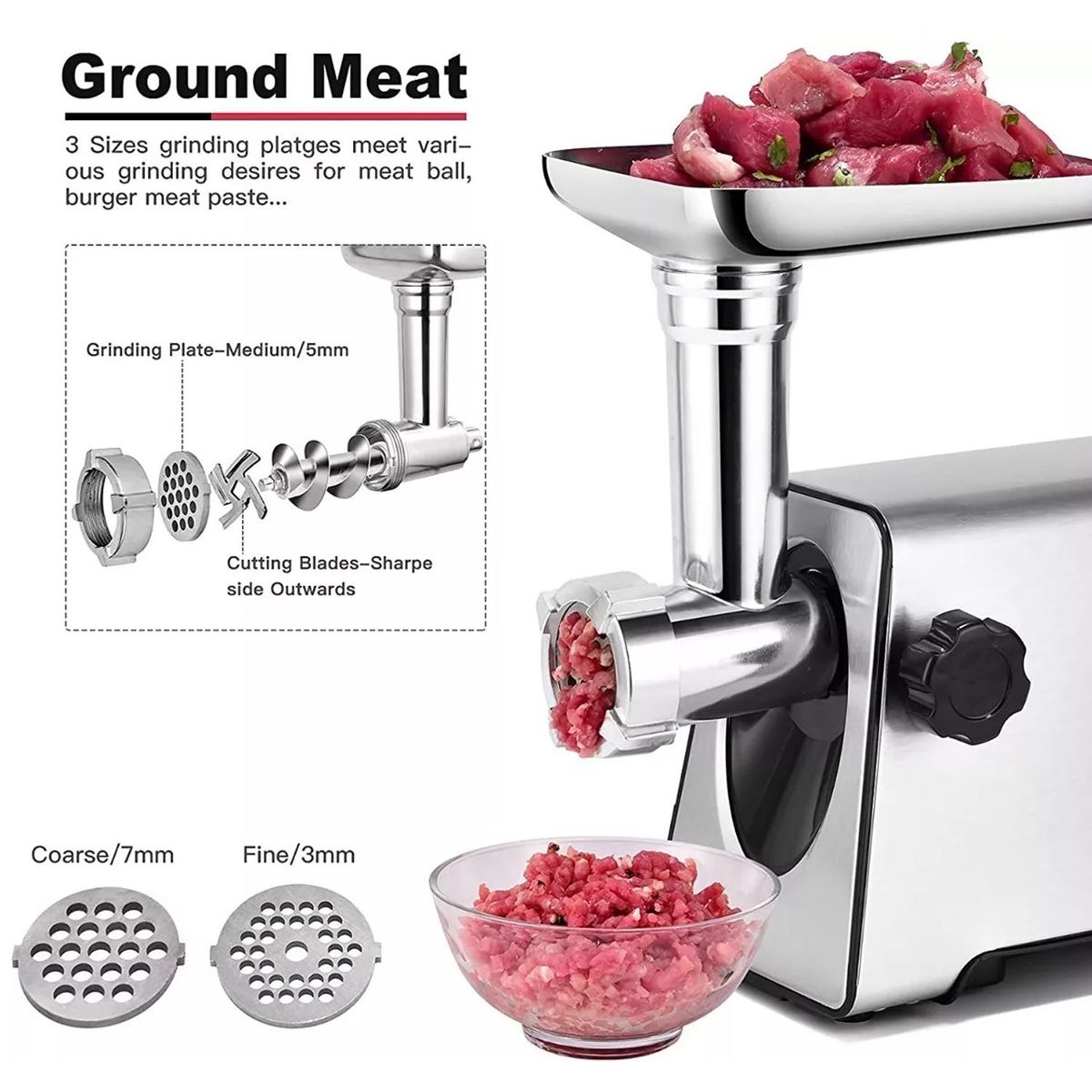 ONE PIXEL - Molino Eléctrico Para Maíz Carne 1200W Trituracion