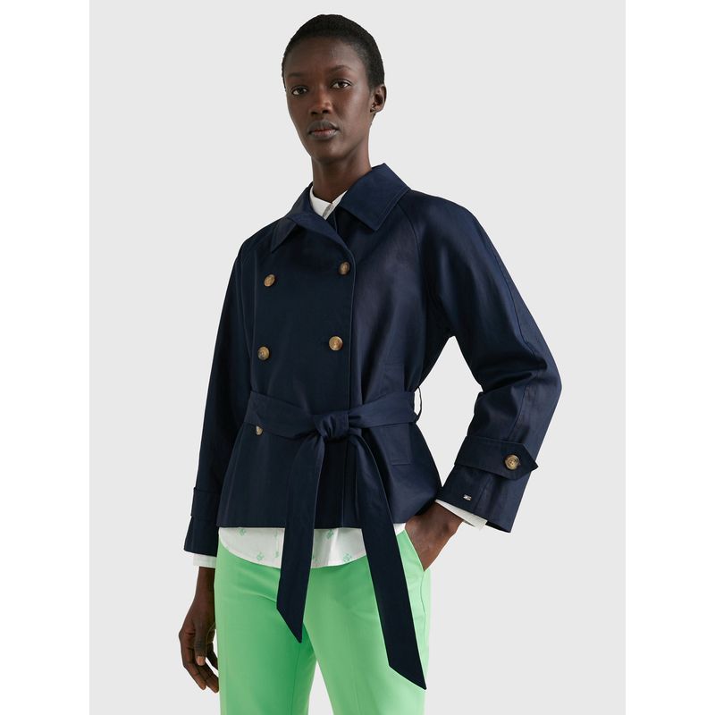 TOMMY HILFIGER - Chaquetón De Botonadura Doble Con Cinturón Mujer Azul Tommy Hilfiger