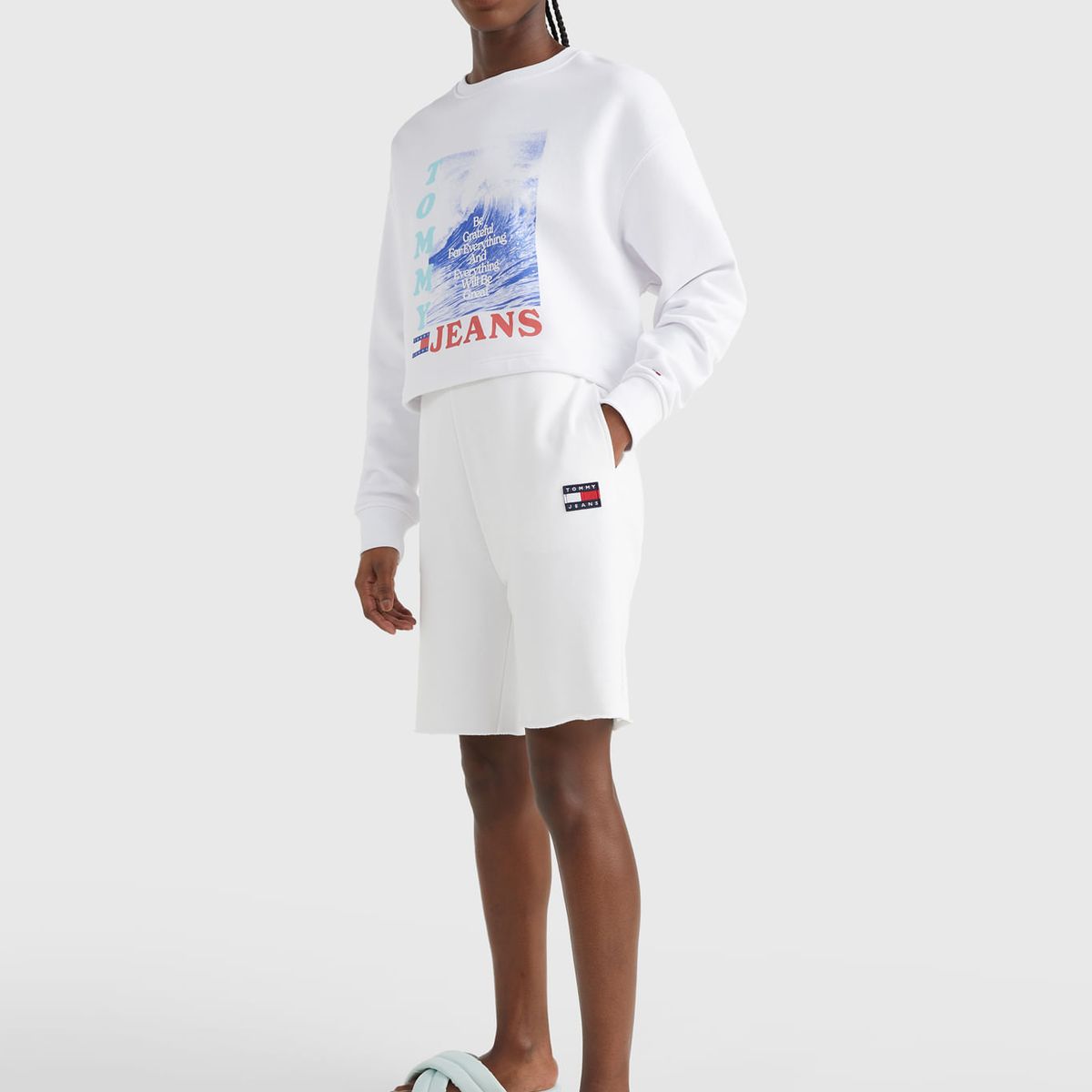 TOMMY HILFIGER - Sudadera Cropped Holgada Con Ola Estampada Blanco Tommy Jeans