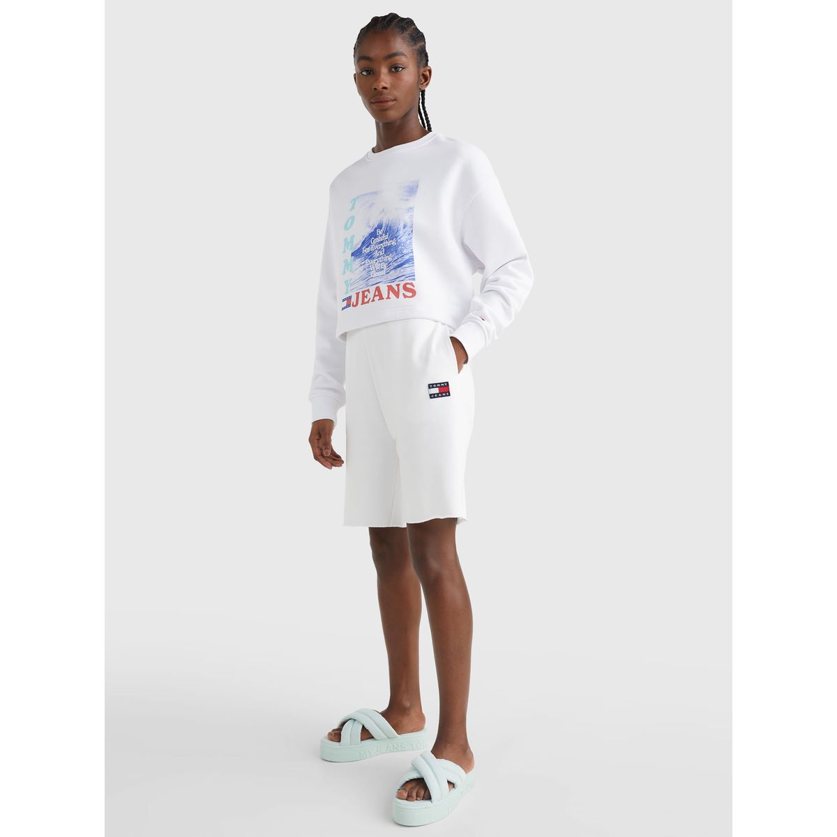 TOMMY HILFIGER - Sudadera Cropped Holgada Con Ola Estampada Blanco Tommy Jeans