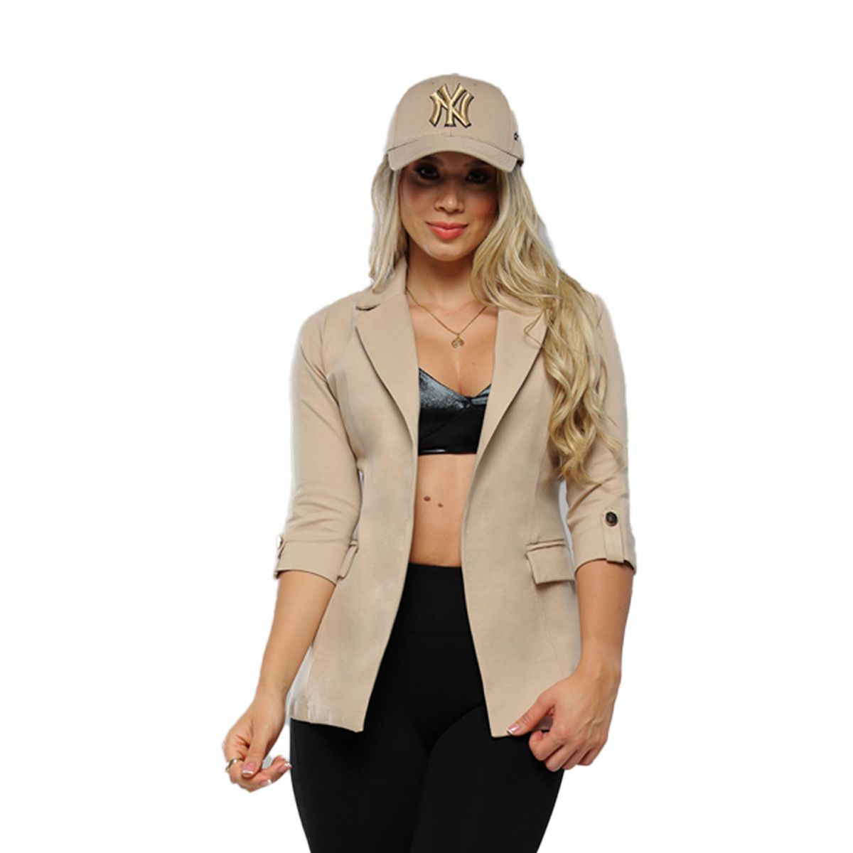 SYK - Blazer Para Mujer Manga Tres Cuartos Beige-