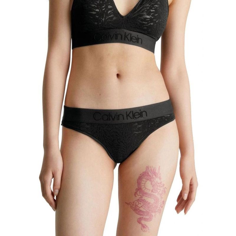 CALVIN KLEIN - Pantie Negro Tipo Tanga En Encage Con Logo Calvin Klein