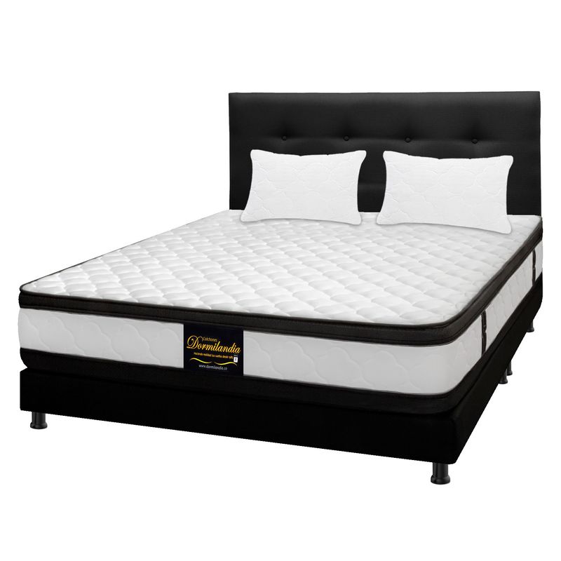 DORMILANDIA - Mega Combo Colchón King Espumado Malta Base Cama Dividida Cabecero Almohadas