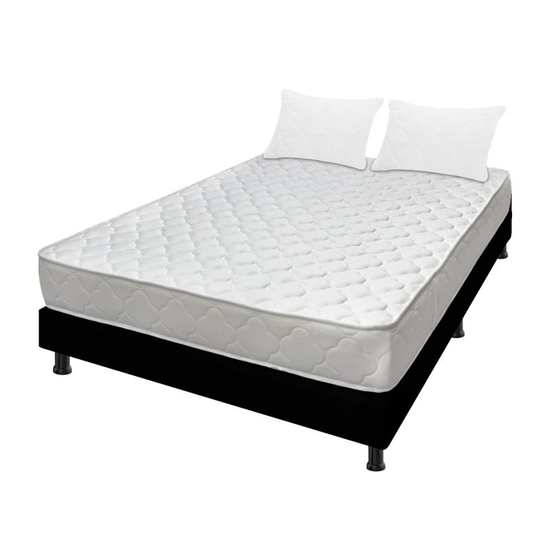 DORMILANDIA - Combo Colchón 120x190 Espumado Macizo Base Cama Entera Almohadas