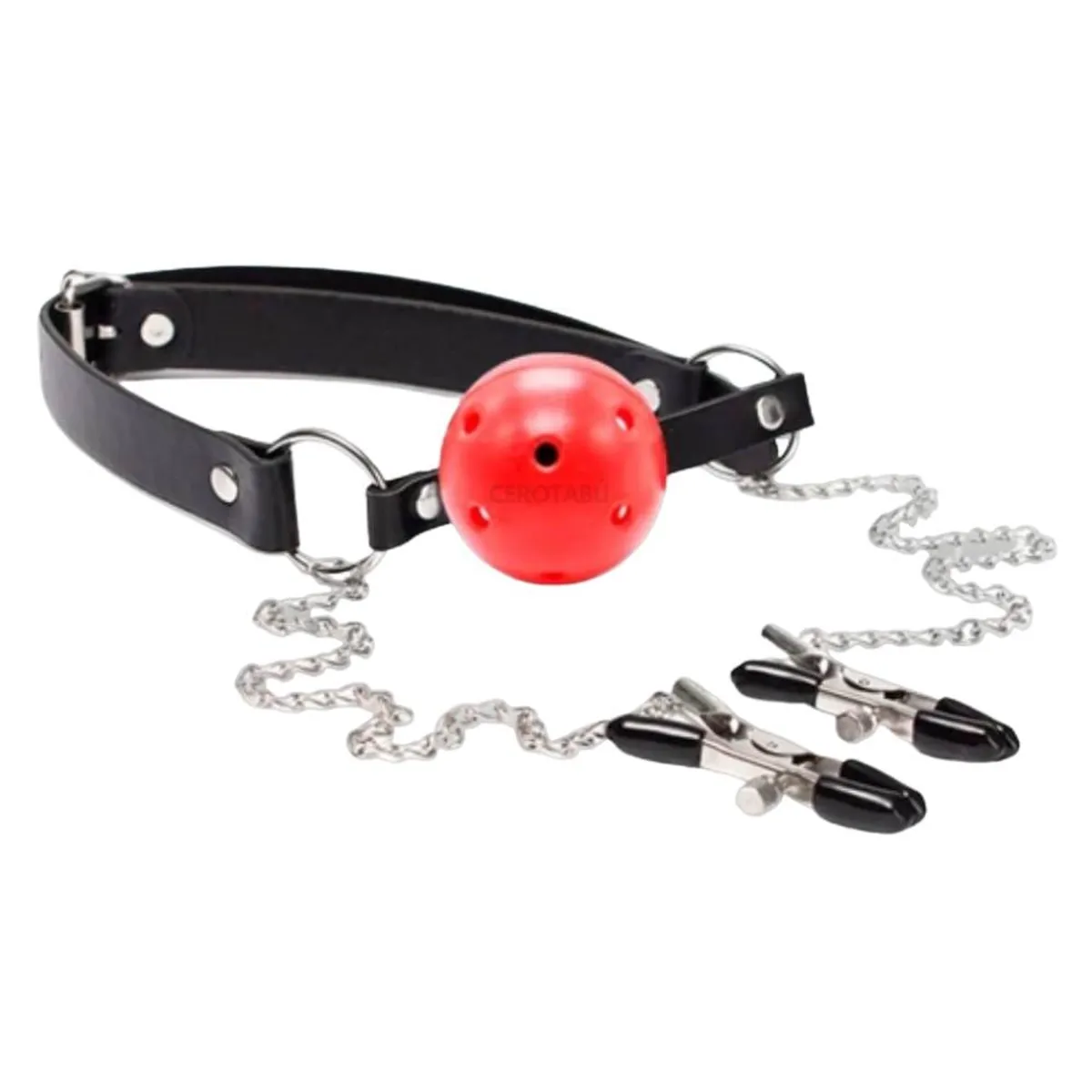 GENERICO - Mordaza Ball Gag Boca Y Pezoneras Bdsm Sado Juguete Sexual