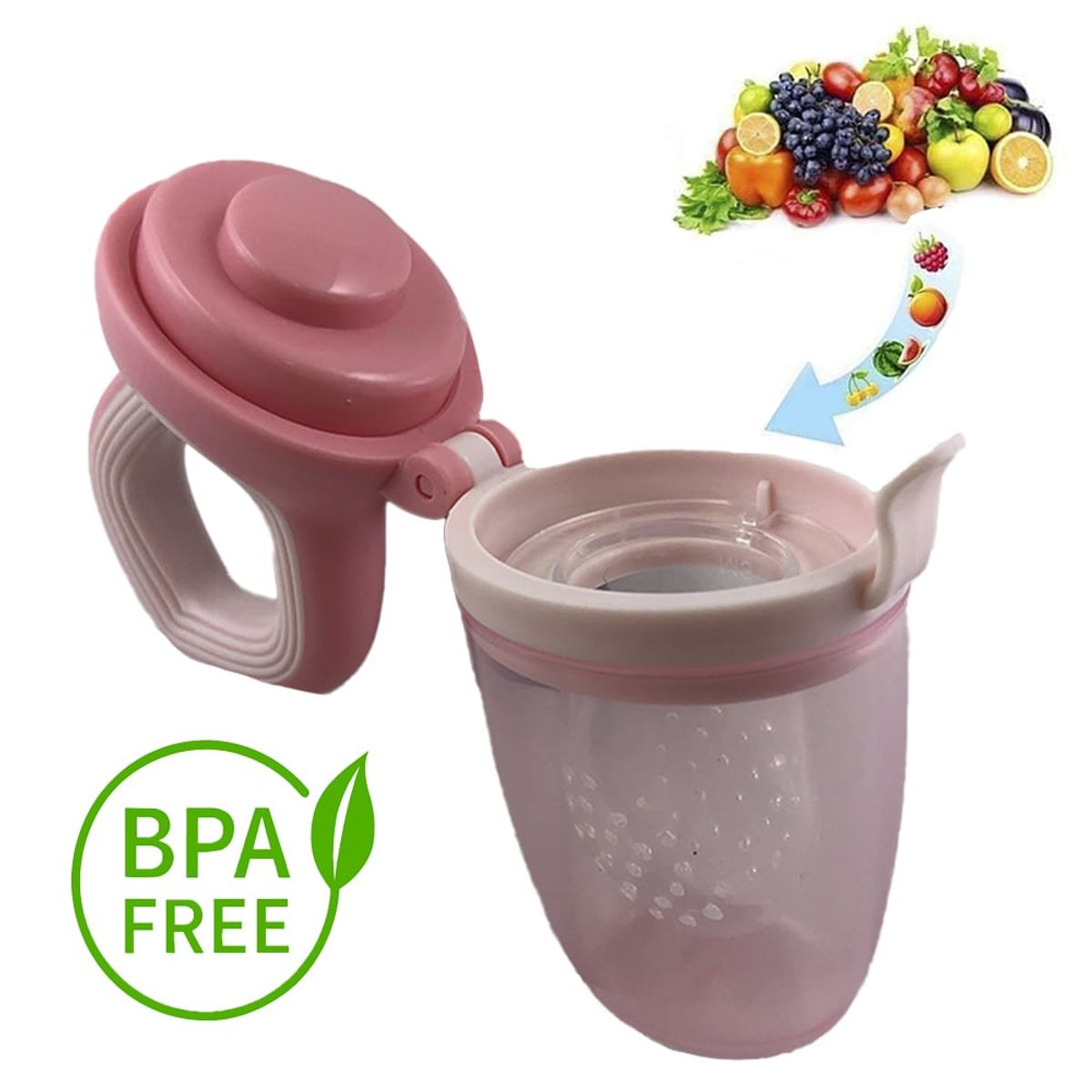 GENERICO - Chupo alimentador porta fruta silicona para bebe Rosado