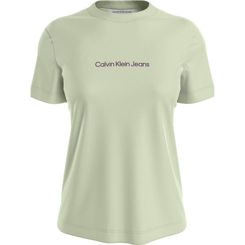 CALVIN KLEIN - Camiseta Con Cuello Redondo Y Logo Mujer Verde Calvin Klein