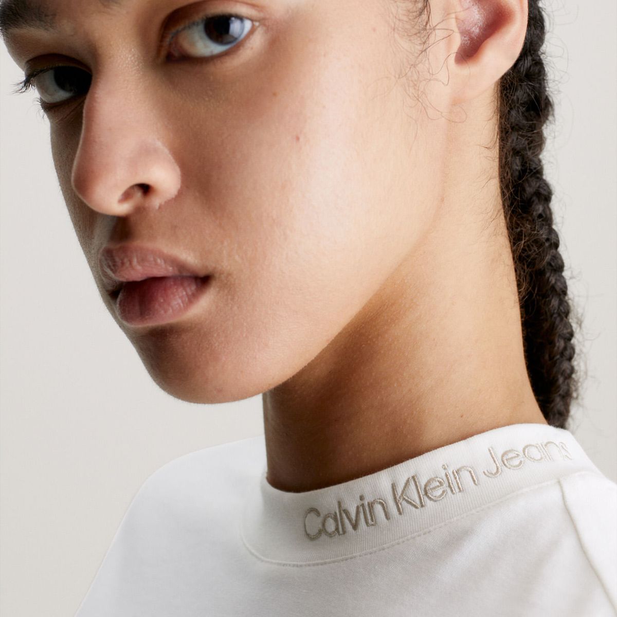 CALVIN KLEIN - Camiseta Slim Con Logo En El Cuello Mujer Blanco Calvin Klein