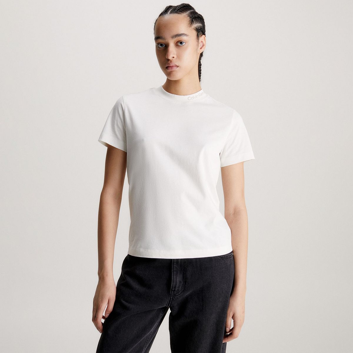 CALVIN KLEIN - Camiseta Slim Con Logo En El Cuello Mujer Blanco Calvin Klein