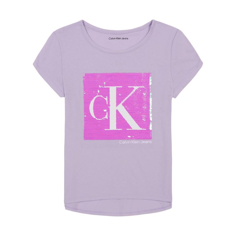 CALVIN KLEIN - Camiseta Morado Con Logotipo De Lentejuelas Para Niña Calvin Klein