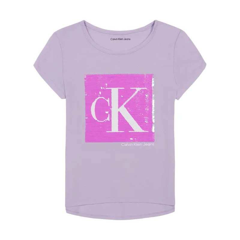 CALVIN KLEIN - Camiseta Morado Con Logotipo De Lentejuelas Para Niña Calvin Klein